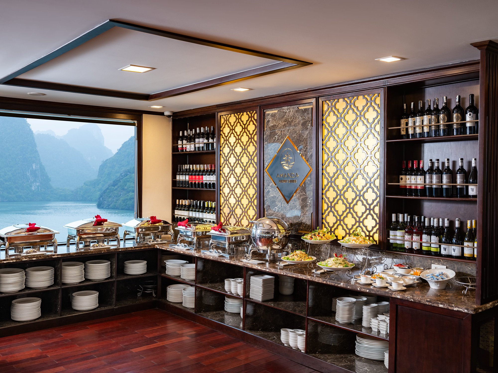 Buffet counter and wine cabinet on the cruise