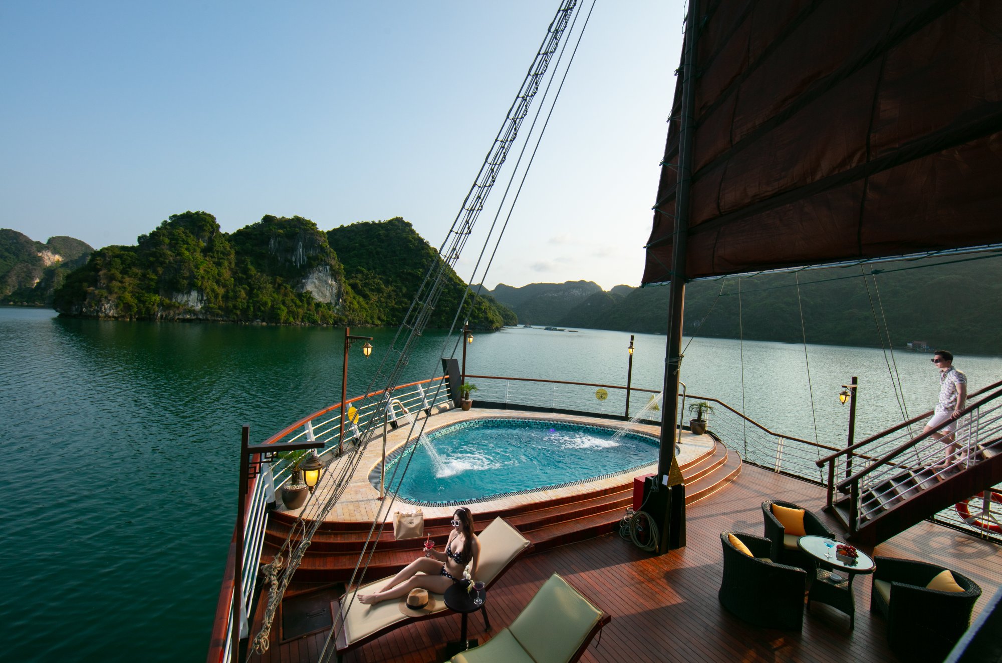 Jacuzzi pool on the cruise deck overlooking the bay