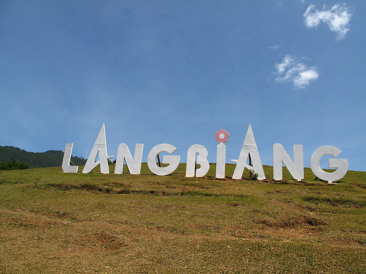 Chữ Langbiang trên đồi cỏ dưới chân núi