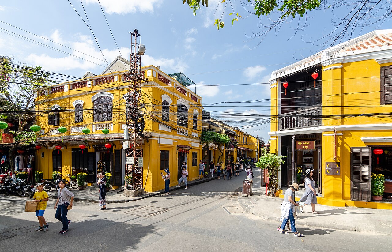 Yellow ancient houses and lanterns in Hoi An Ancient Town