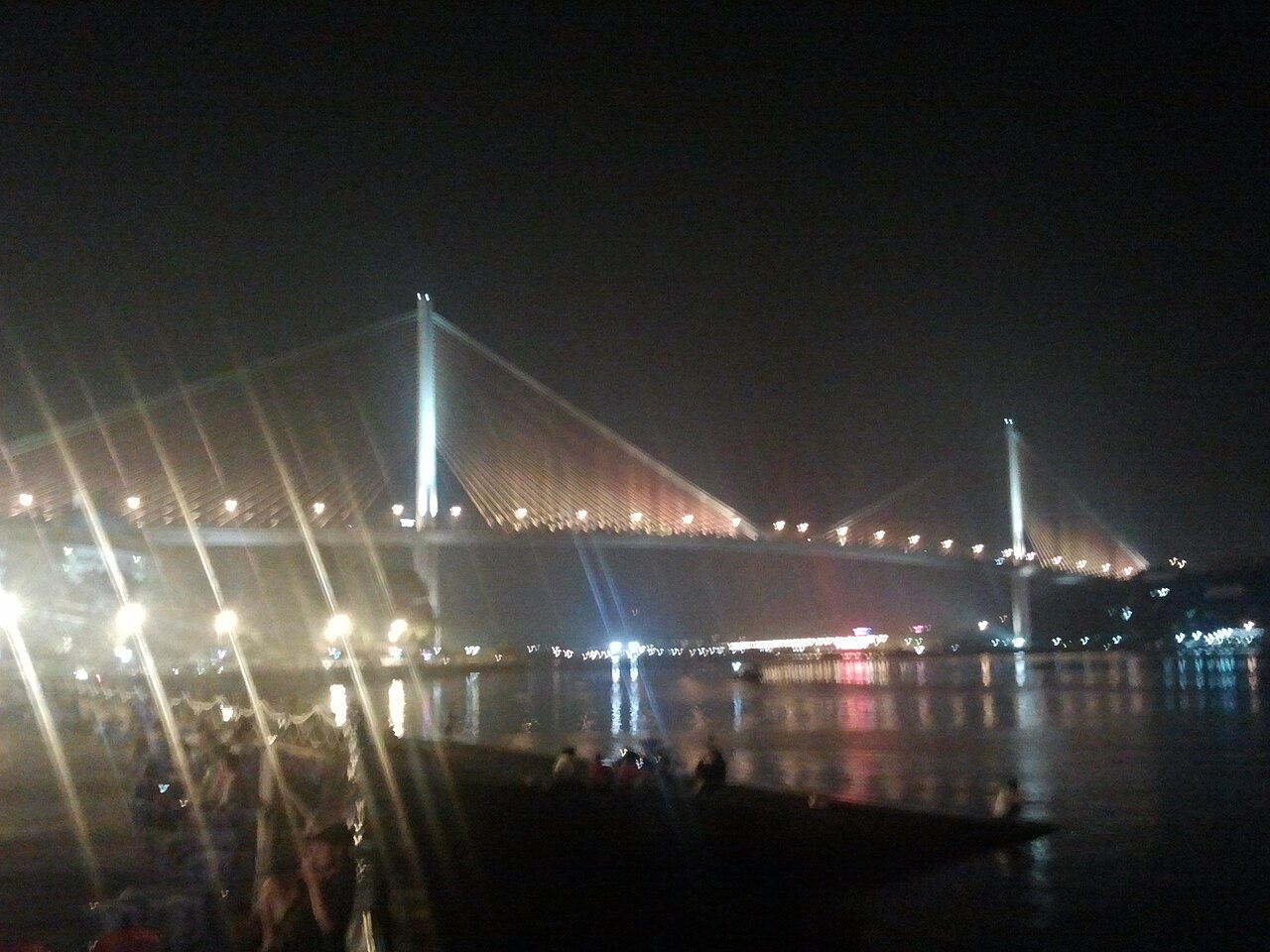 Bai Chay Bridge lit up at night