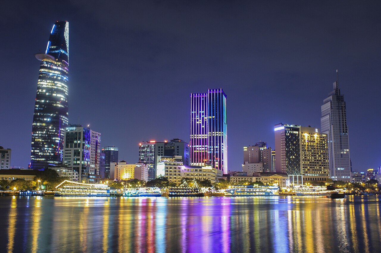 Saigon River at night with the city lights