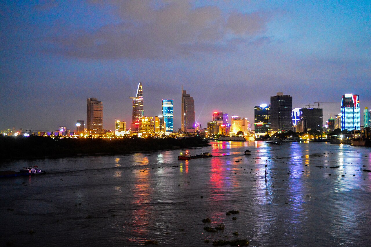 Ho Chi Minh City at night viewed from the river